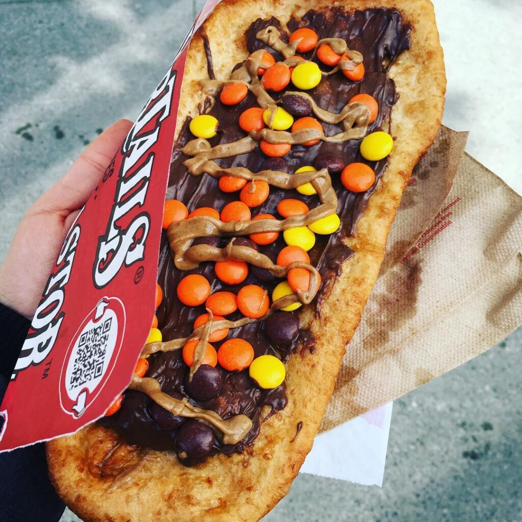 BeaverTail pastry with chocolate and Reeses Pieces
